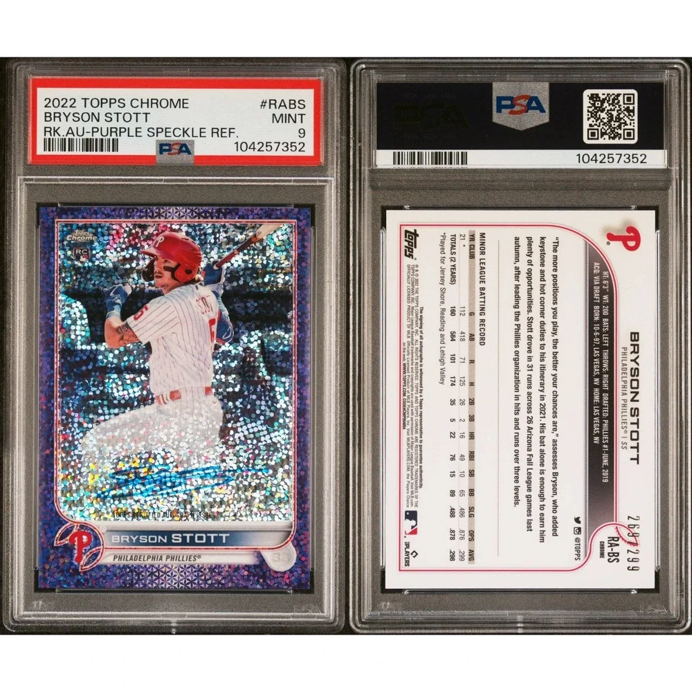 2022 Topps Chrome Rookie RC Auto Bryson Stott #RABS Purple Speckle /299 PSA 9 MT